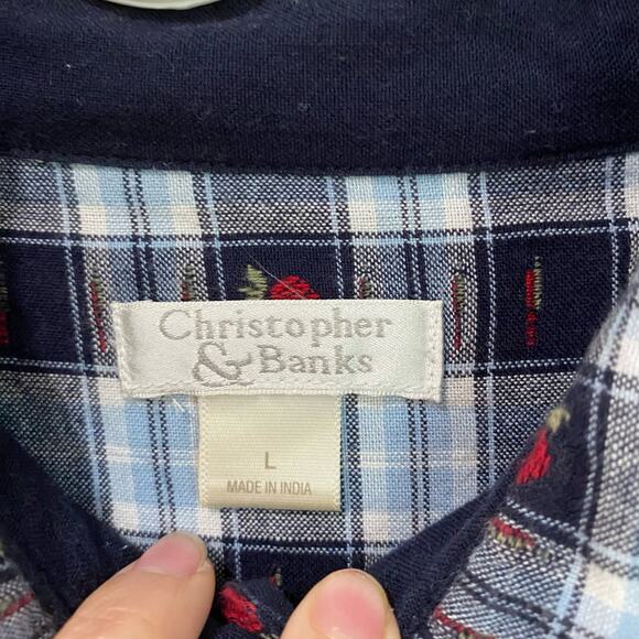 Christopher & Banks Plaid Teacher's Apple Button Down Top Size Large - Picture 4 of 9